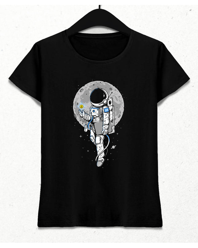 Astronot Kadın Siyah Tişört