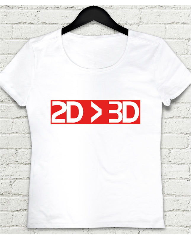 2D-3D Beyaz Kadın T-Shirt - basmatik.com