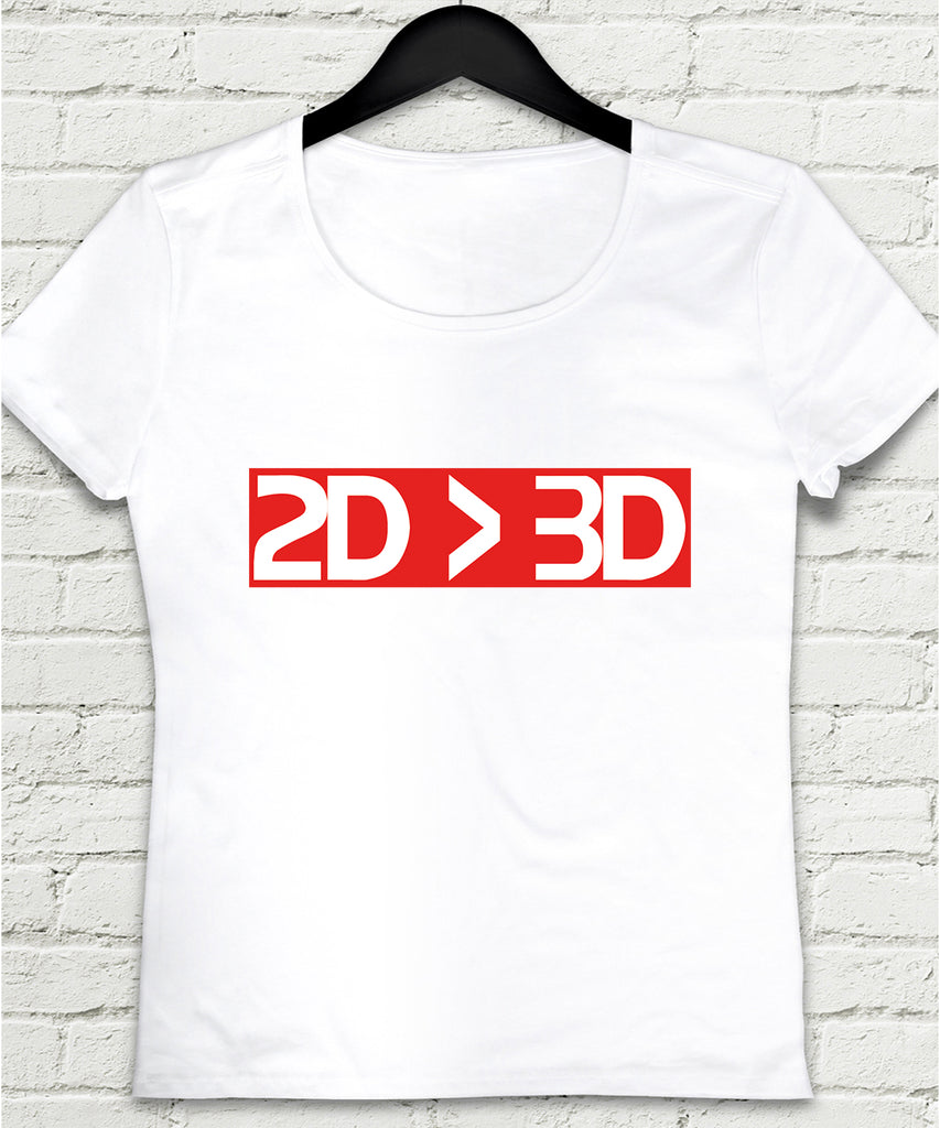 2D-3D Beyaz Kadın T-Shirt - basmatik.com