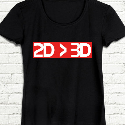 2D-3D Siyah Kadın T-Shirt - basmatik.com