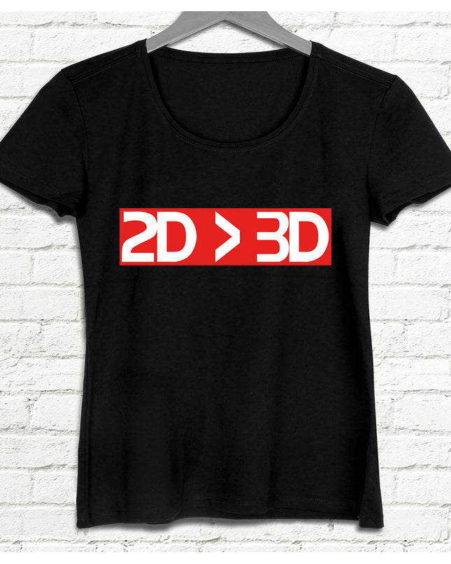 2D-3D Siyah Kadın T-Shirt - basmatik.com