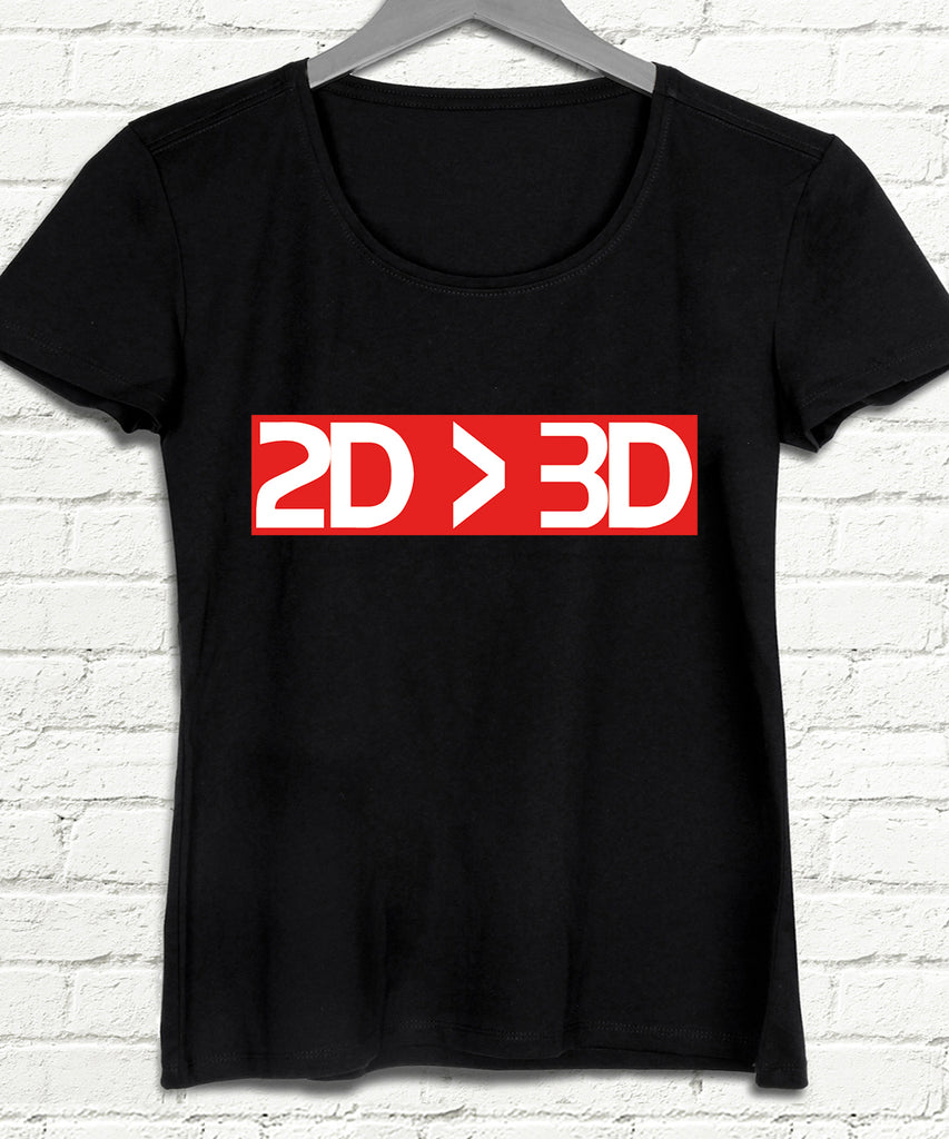 2D-3D Siyah Kadın T-Shirt - basmatik.com