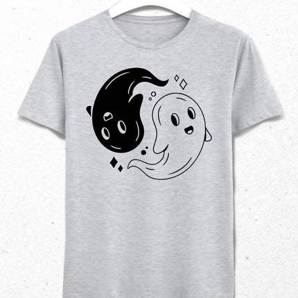 Ying Yang Ghosts Erkek Gri Tişört - basmatik.com