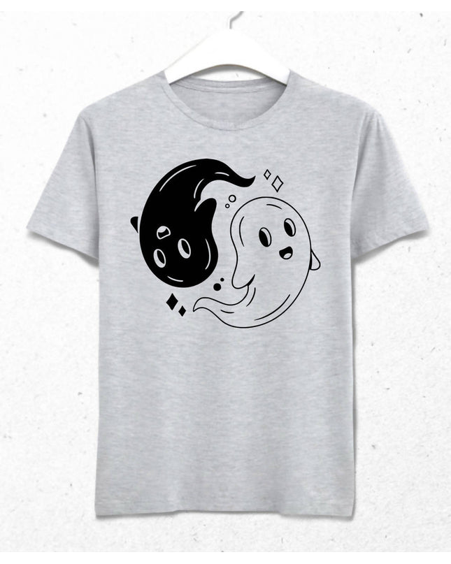 Ying Yang Ghosts Erkek Gri Tişört - basmatik.com