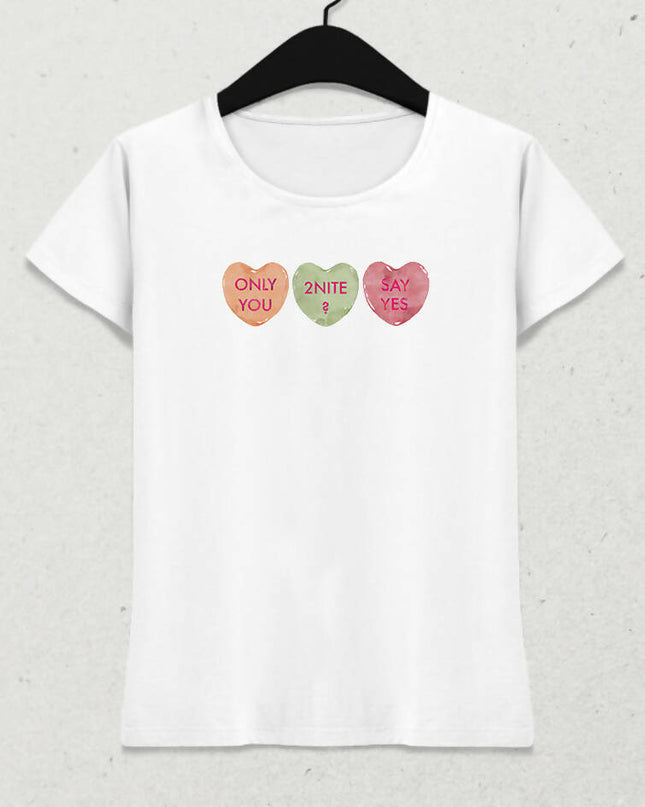 Valentine's I, Kalpli Slogan Kadın Tişört - basmatik.com