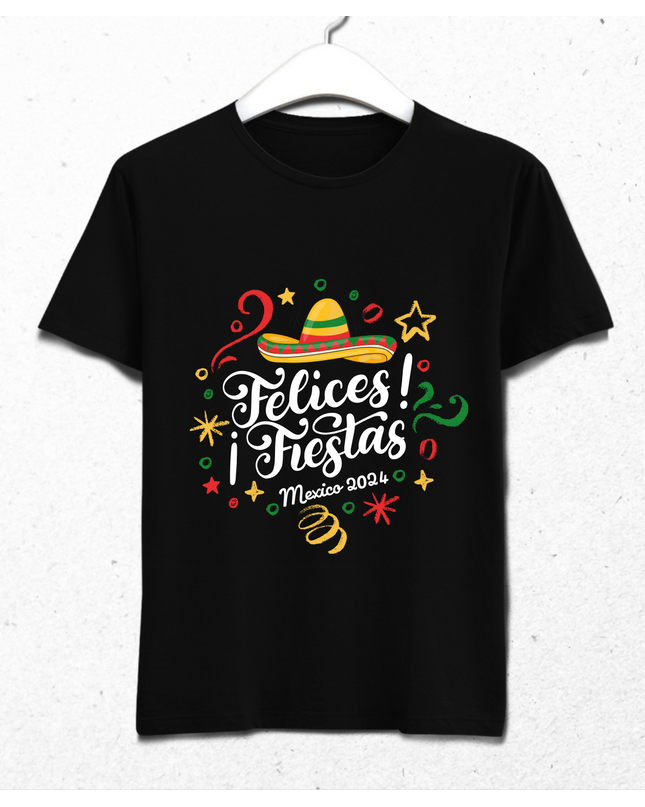 Felices Fiestas Mexico Siyah T-Shirt
