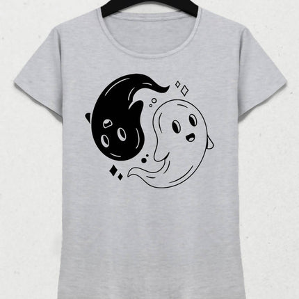 Ying Yang Ghosts Kadın Gri Tişört - basmatik.com