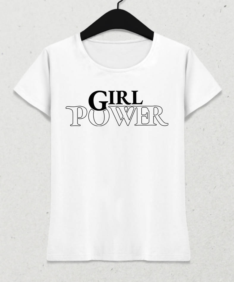 Kız Gücü Beyaz Kadın Tişört - basmatik.com