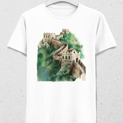 Çin Seddi Erkek Beyaz Tişört - basmatik.com