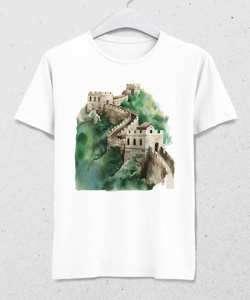 Çin Seddi Erkek Beyaz Tişört - basmatik.com