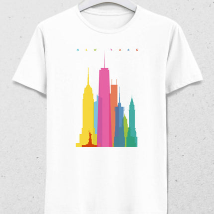 MEN'S WHITE NEW YORK SKYSCRAPER PRINTED T-SHIRT