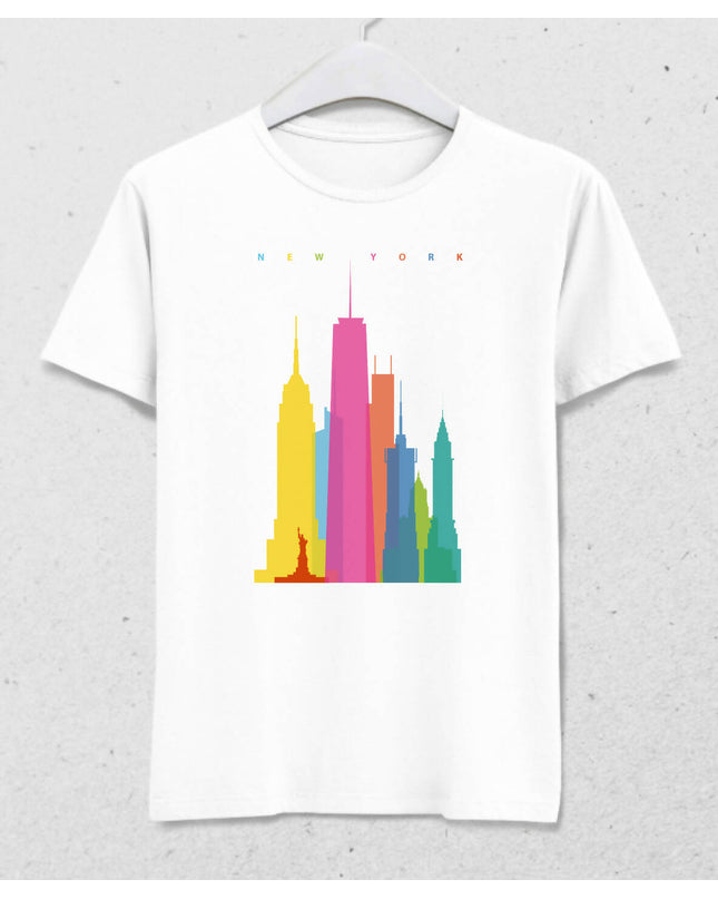 MEN'S WHITE NEW YORK SKYSCRAPER PRINTED T-SHIRT