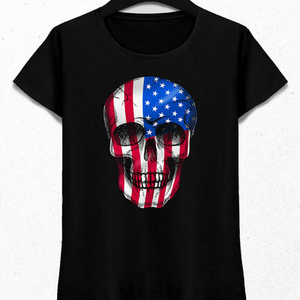Usa Skull Flag Kadın Tişört