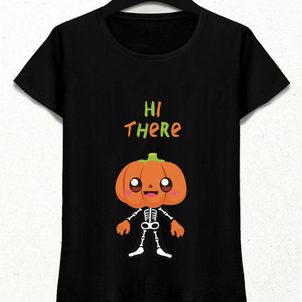 Hi There İskelet Balkabağı Cadılar Bayramı Tshirt - basmatik.com