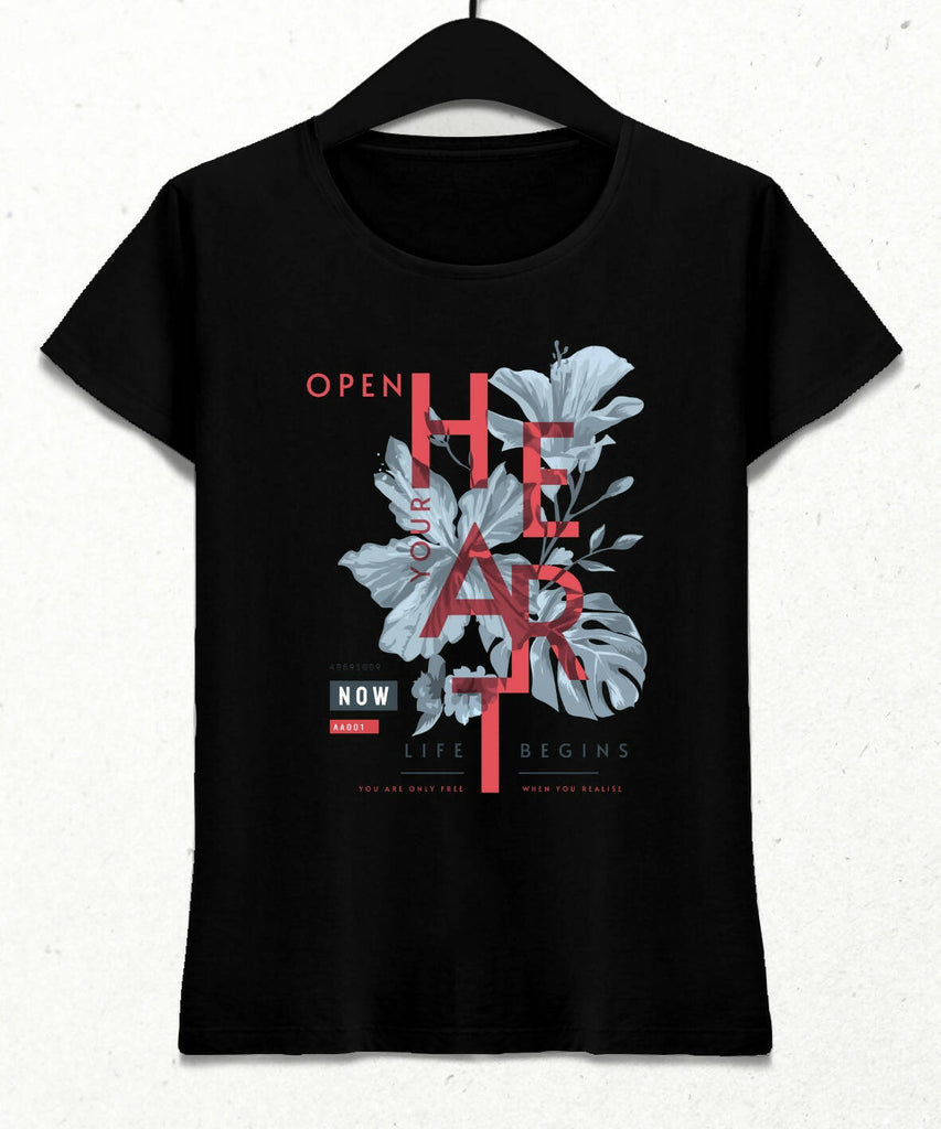 Open Your Heart Kadın Streetwear Tasarım T-shirt