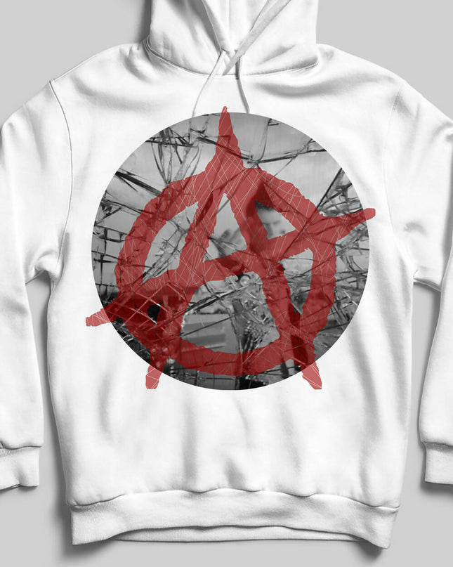 Anarşi Unisex Beyaz Kapşonlu Sweatshirt