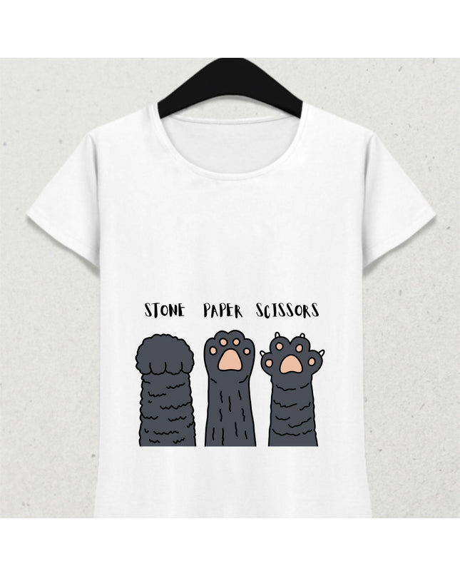 Taş Kağıt Makas Kedi Patisi Tişört