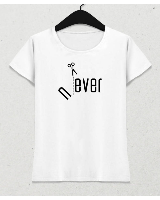Never & Ever Kadın Beyaz Tişört - basmatik.com