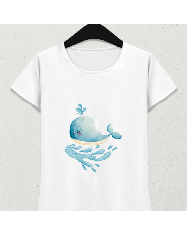 Balina Yaz ve Deniz Temalı Beyaz Tişört