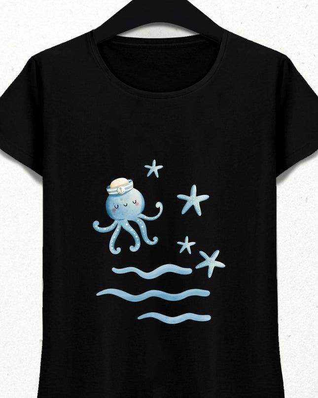 Sevimli Ahtapot Deniz ve Yaz Temalı Tişört