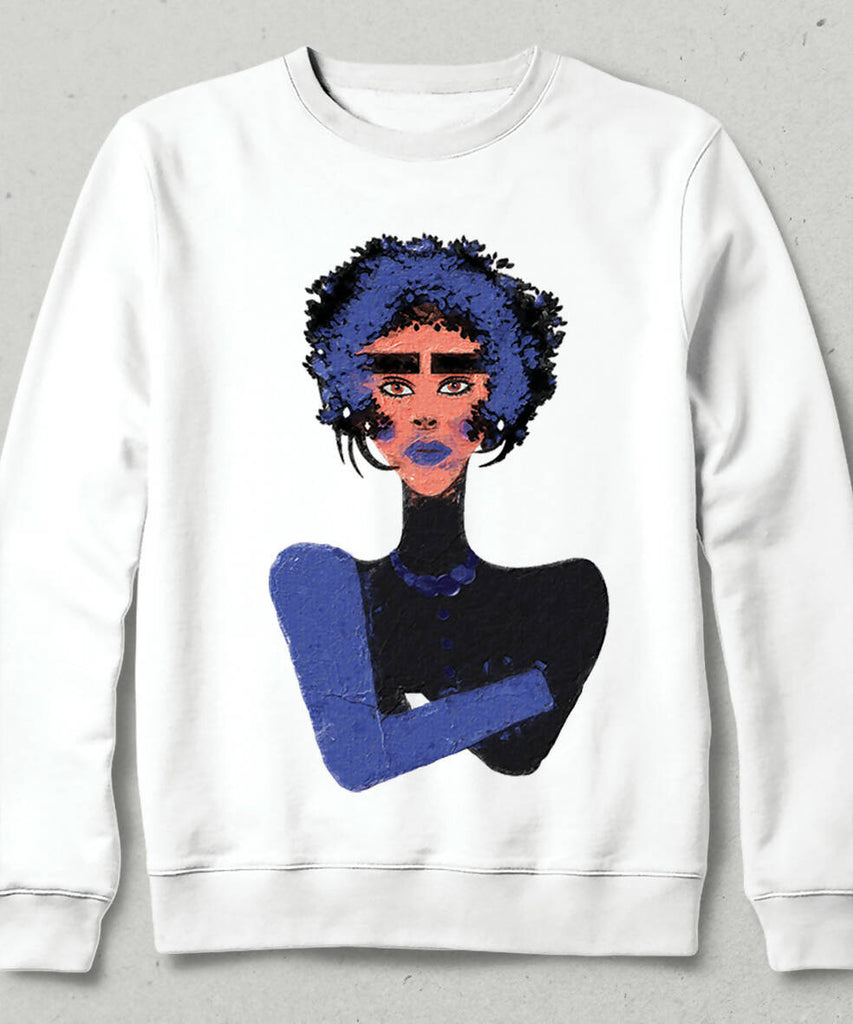 Blue Purple Women Portrait Design Hoodless Unisex Gray Sweatshirt
