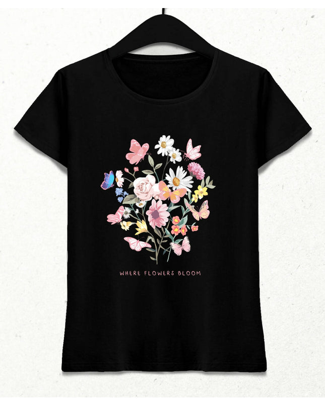 Where Flowers Bloom Kadın Streetwear Tasarım T-shirt