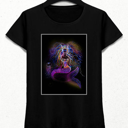 Mermaid Kadın Siyah Tişört - basmatik.com
