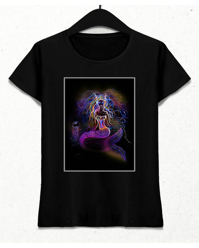 Mermaid Kadın Siyah Tişört - basmatik.com