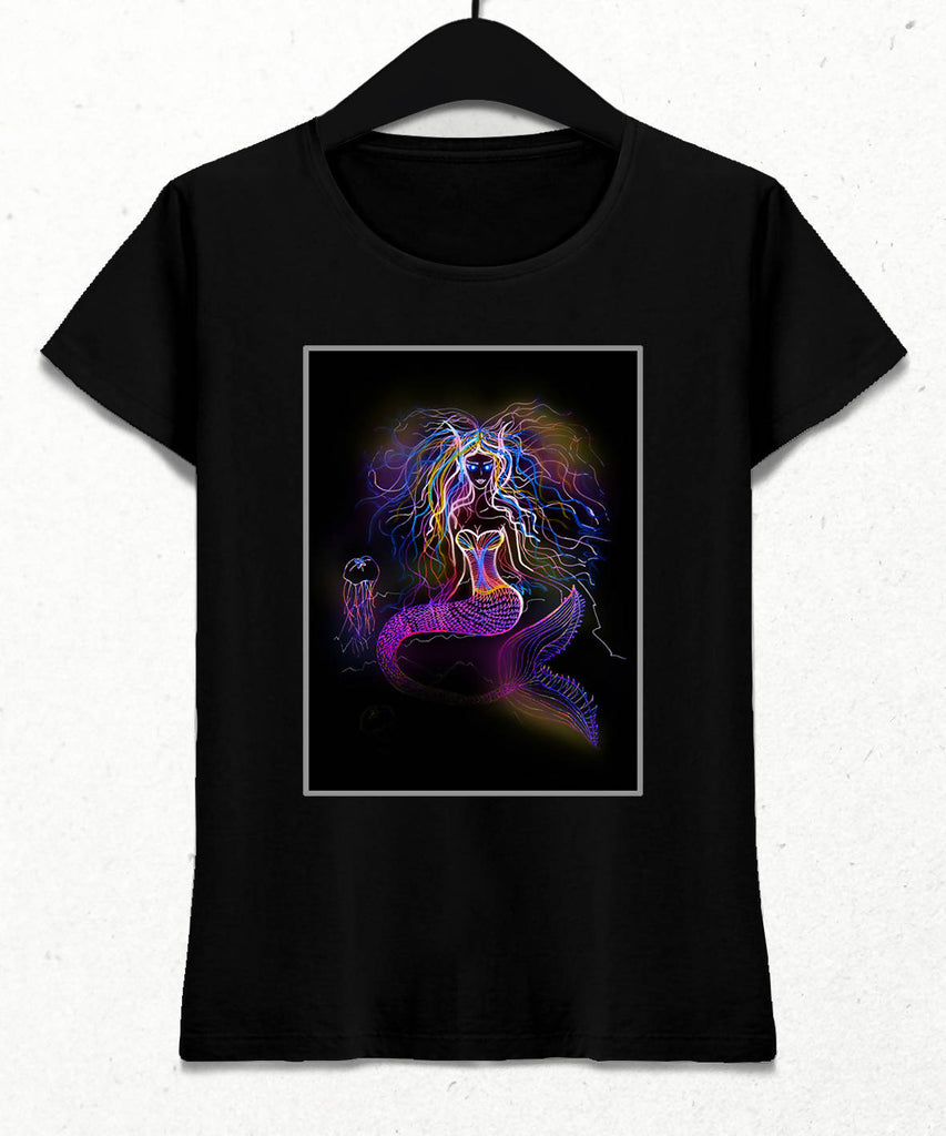 Mermaid Kadın Siyah Tişört - basmatik.com