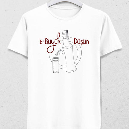 Bi Büyük Düşün Erkek Beyaz Tişört - basmatik.com