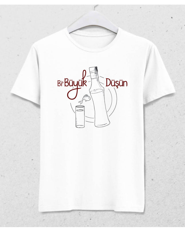 Bi Büyük Düşün Erkek Beyaz Tişört - basmatik.com