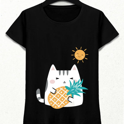 Kedi Güneş Ananas ve Yaz Temalı Tshirt