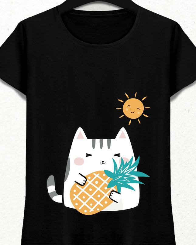 Kedi Güneş Ananas ve Yaz Temalı Tshirt