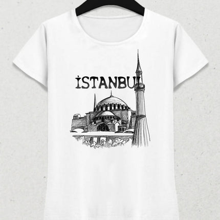 İstanbul Kadın Beyaz Tişört - basmatik.com