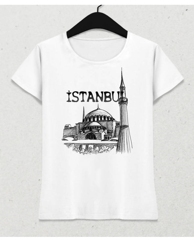 İstanbul Kadın Beyaz Tişört - basmatik.com