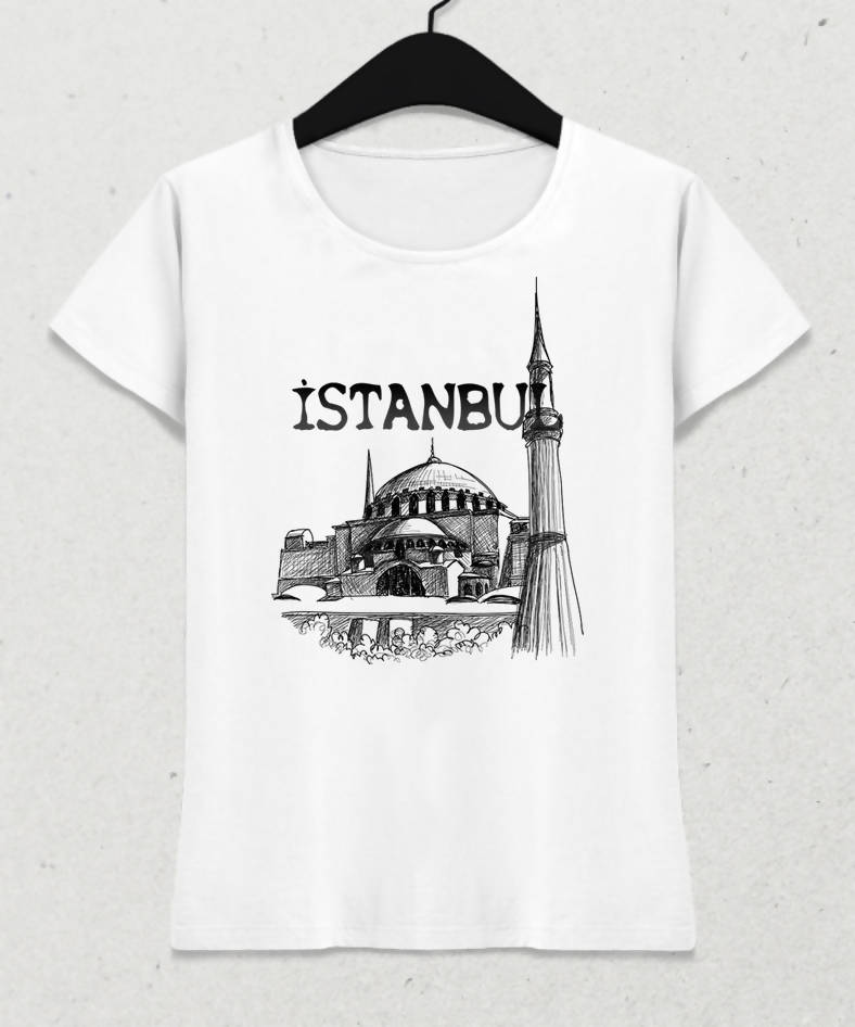 İstanbul Kadın Beyaz Tişört - basmatik.com