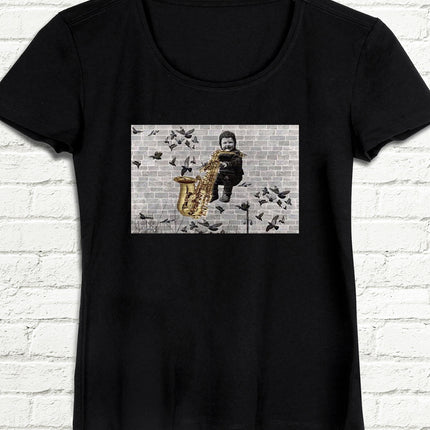 Sokakta sanat var! Kadın Siyah tshirt - basmatik.com