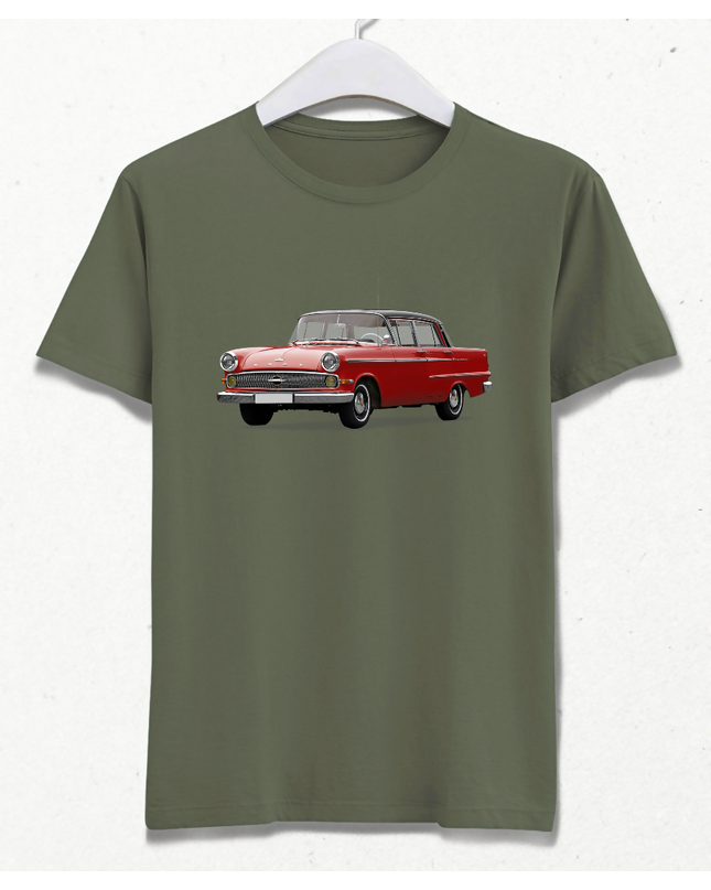Araba ön-arka baskılı Unisex slimfit haki tişört