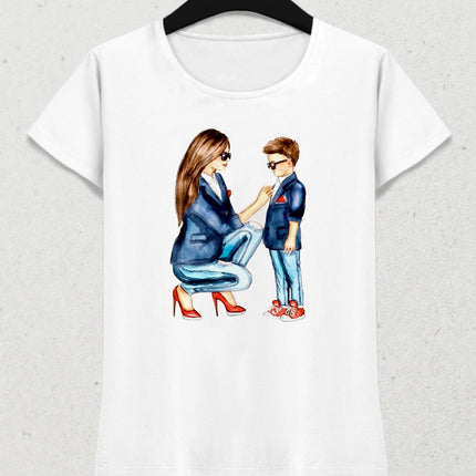 Anne ve oğlu anneler günü kadın tişört - basmatik.com