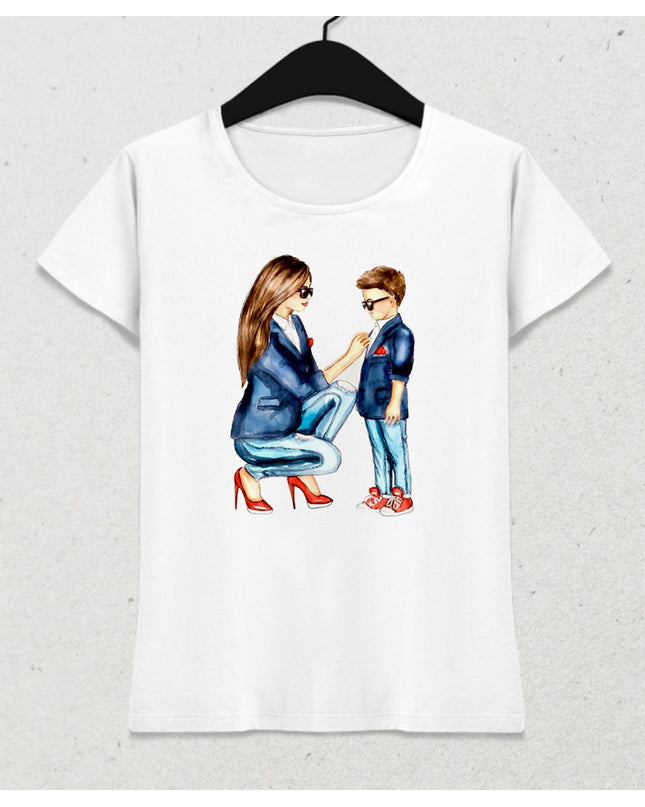 Anne ve oğlu anneler günü kadın tişört - basmatik.com