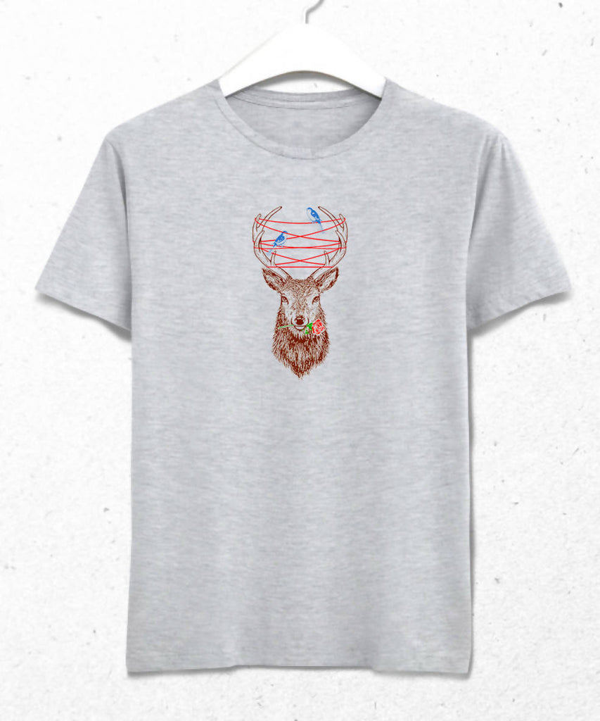 Deer and Birds Men's Gray T-Shirt