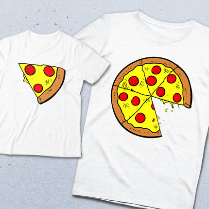 Baba ve çocuk renkli pizza tişört seti - basmatik.com