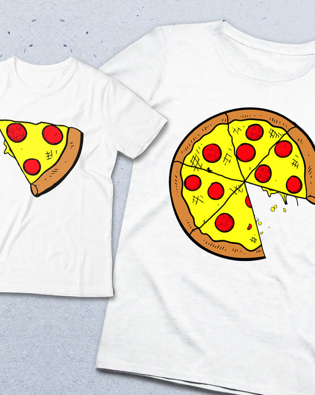 Baba ve çocuk renkli pizza tişört seti - basmatik.com