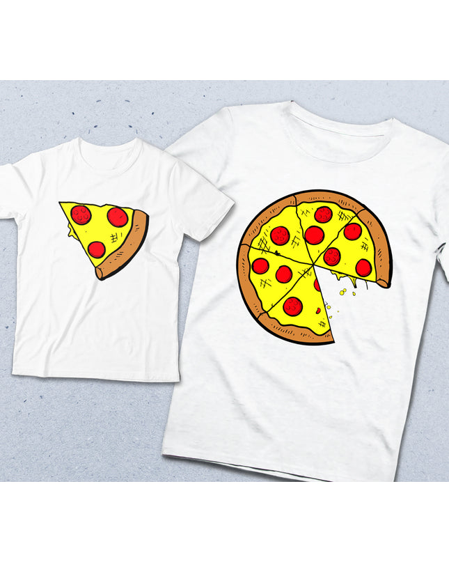 Baba ve çocuk renkli pizza tişört seti - basmatik.com
