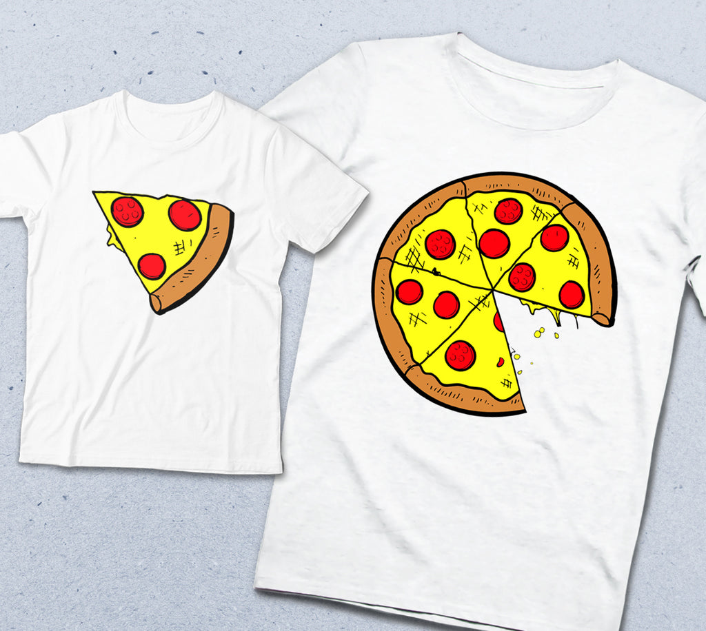 Baba ve çocuk renkli pizza tişört seti - basmatik.com