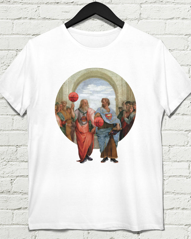 Basketball - Platon and Aristoteles Beyaz Tişört - basmatik.com