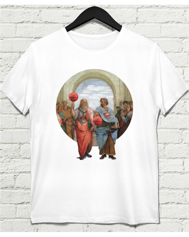 Basketball - Platon and Aristoteles Beyaz Tişört - basmatik.com