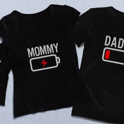 Batarya Anne baba çocuk siyah tişört seti - basmatik.com