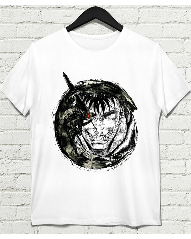 Berserk Yuvarlak Beyaz Erkek Tshirt - basmatik.com