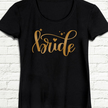 Bride star altın baskılı kadın siyah tişört - basmatik.com